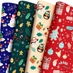 BlessedSeason Christmas Wrapping Paper 4 Different Pattern Designs 6pcs Wrapping Paper SetSnowman Christmas Tree ReindeerPenguin. Neutral Wrapping Paper Set for Christmas Holidays New Year