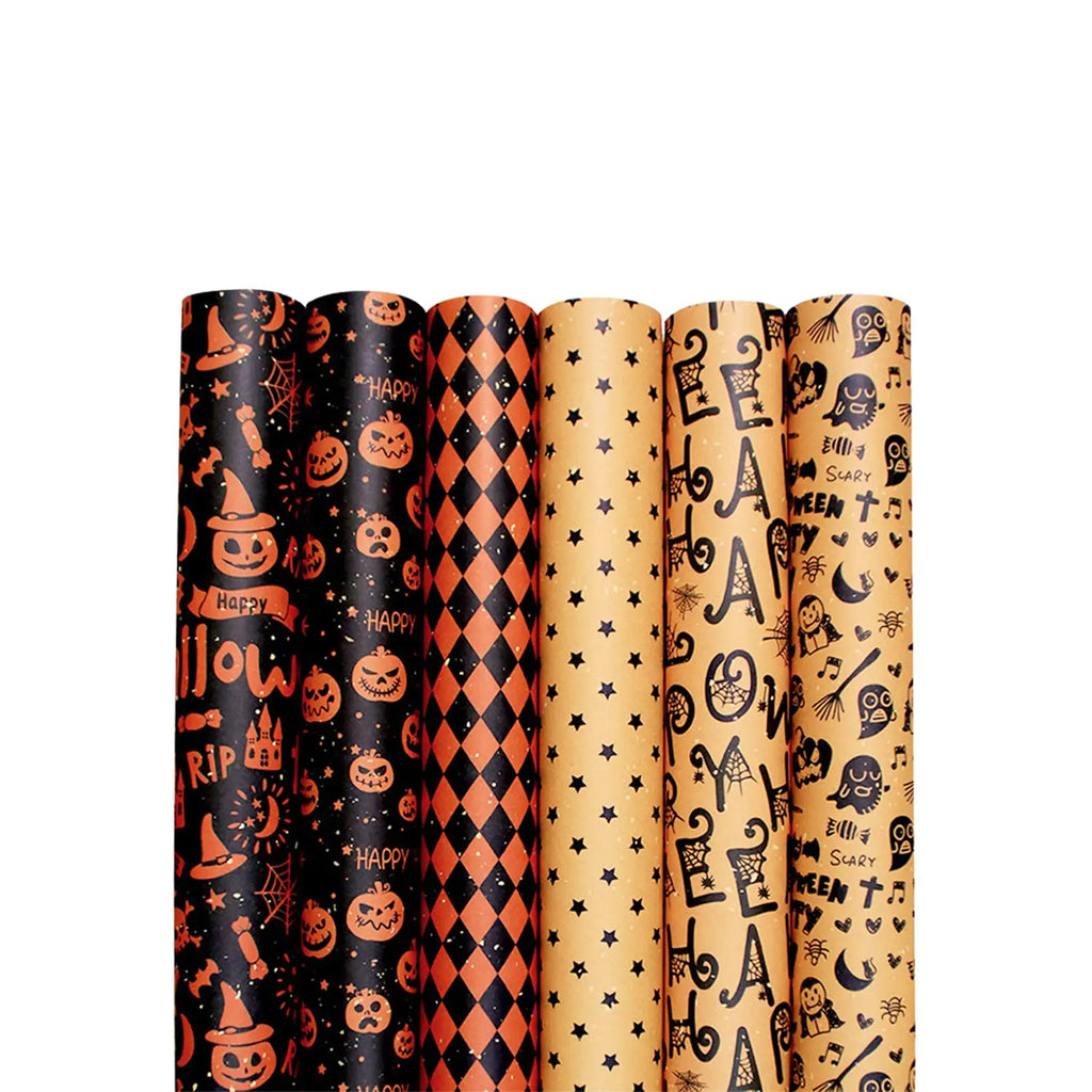 sorkwo Halloween Wrapping Paper Sheet 6 Sheets Halloween Pattern Paper Flat Wrapping Paper Sheets Gift Wrapping Paper with 6 style for Halloween Birthday Party Gift